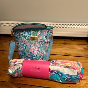 Lilly Pulitzer Blue/Green Insulated Soft Beach Cooler and Beach Towel